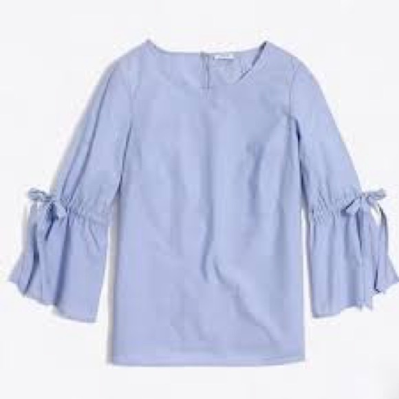 J. Crew Tops - J.Crew Chambray Bell Sleeve Tie Top Light Blue Cotton Blouse Boho Preppy Size L